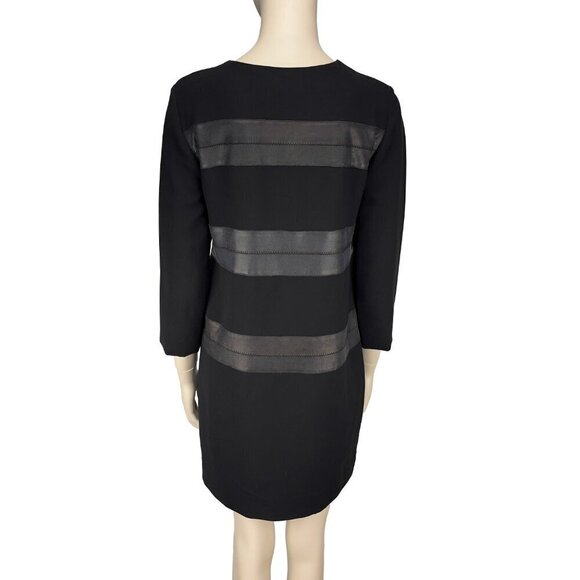 SANDRO‎ Sheat Faux-Leather Stripes Two-tone Black Office Dress Sz US 4 Small - Picture 3 of 7